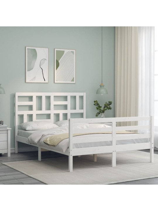 Gultas rāmis ar galvgali, 120x200 cm, masīvkoks, balts