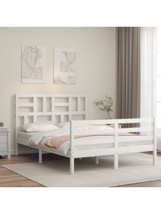 Gultas rāmis ar galvgali, 120x200 cm, masīvkoks, balts