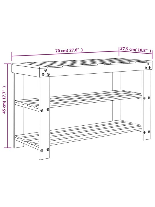 3 līmeņu apavu plaukts, 70x27,5x45 cm, bambuss