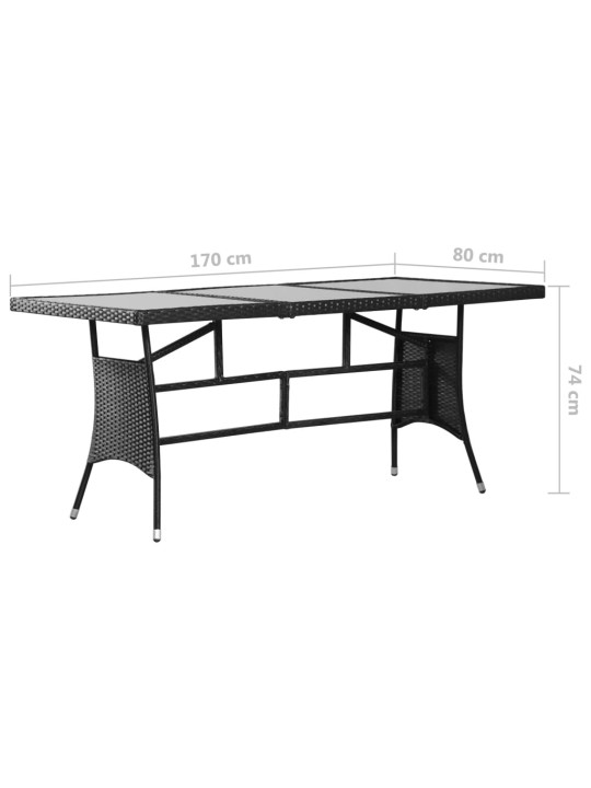Dārza galds, melns, 170x80x74 cm, pe rotangpalma