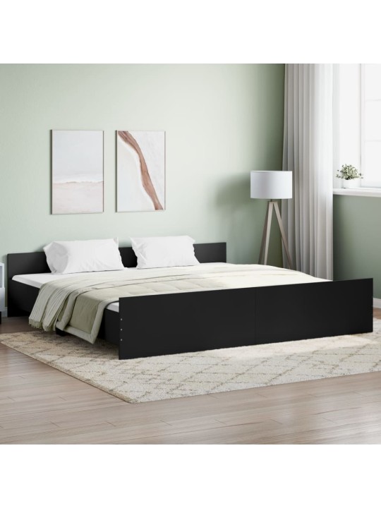 Gultas rāmis ar galvgali un kājgali, melns, 200x200 cm