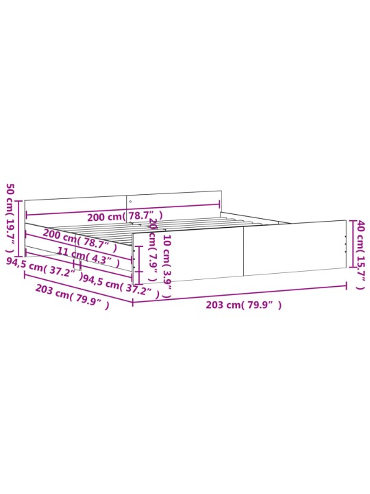 Gultas rāmis ar galvgali un kājgali, koka krāsa, 200x200 cm
