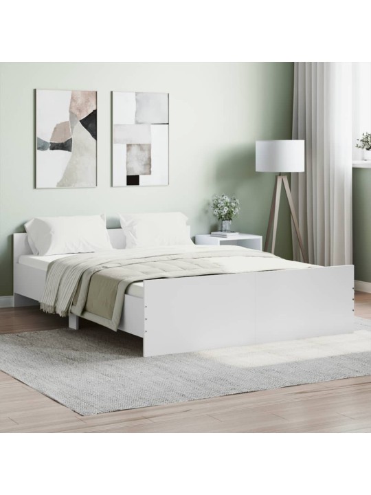 Gultas rāmis ar galvgali un kājgali, balts, 135x290 cm