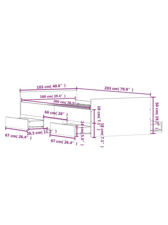 Gultas rāmis ar galvgali un kājgali, koka krāsa, 100x200 cm