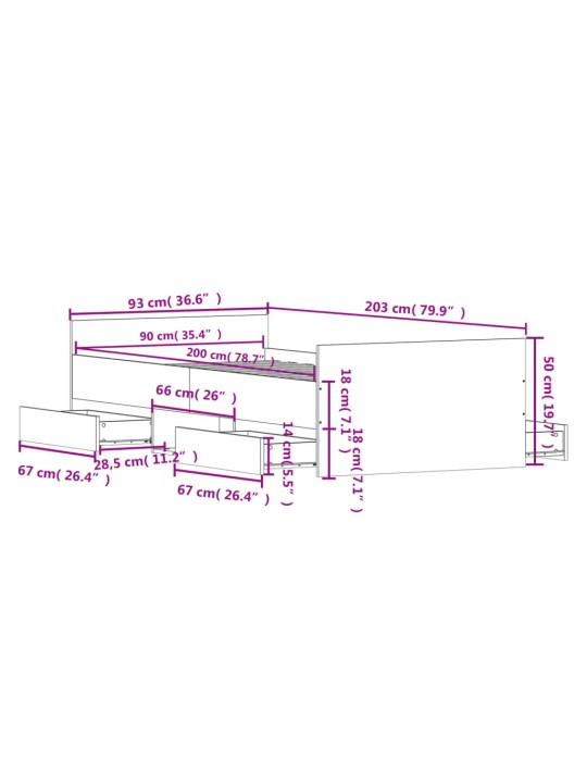 Gultas rāmis ar galvgali un kājgali, pelēks, 90x200 cm