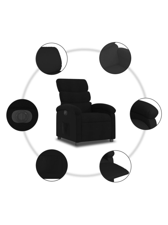 Elektrisks atpūtas krēsls, atgāžams, melns audums