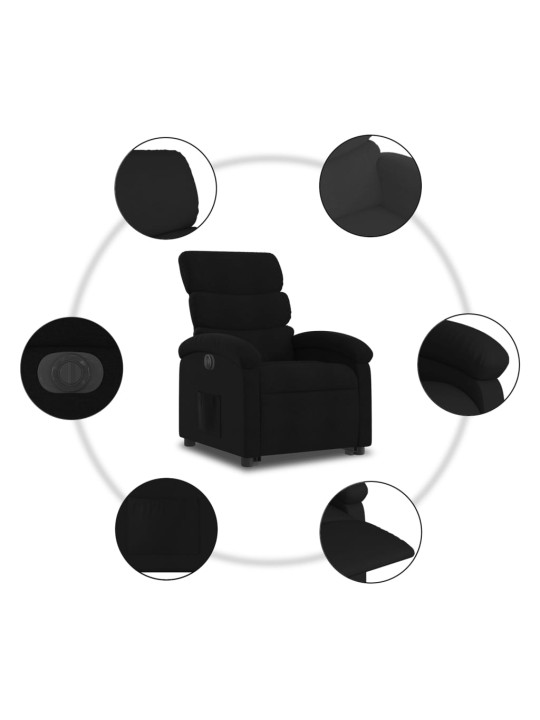 Elektrisks atpūtas krēsls, paceļams, atgāžams, melns audums