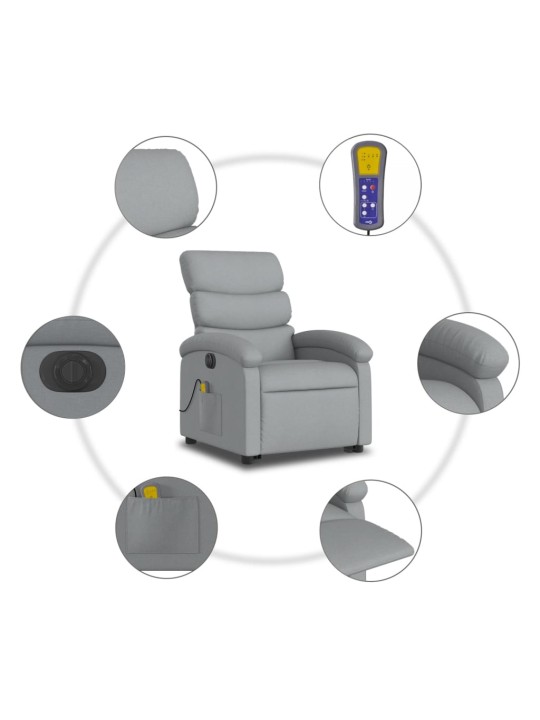 Elektrisks masāžas krēsls, paceļams, atgāžams, pelēks audums
