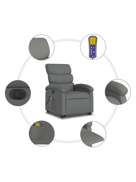 Elektrisks masāžas krēsls, paceļams, atgāžams, pelēks audums