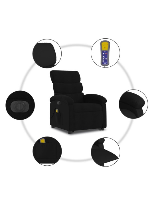 Elektrisks masāžas krēsls, paceļams, atgāžams, melns audums