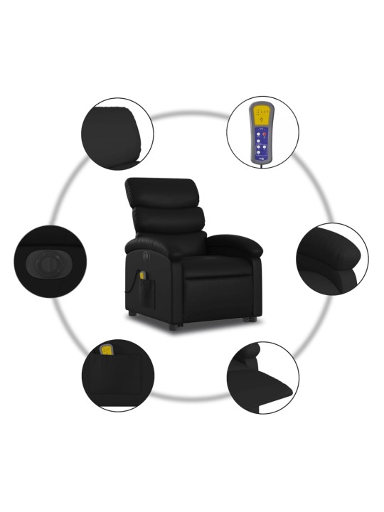 Elektrisks masāžas krēsls paceļams/atgāžams, melna mākslīgā āda