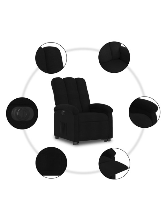 Elektrisks atpūtas krēsls, paceļams, atgāžams, melns audums