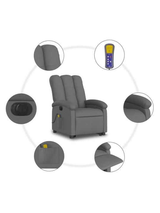 Elektrisks masāžas krēsls, paceļams, atgāžams, pelēks audums