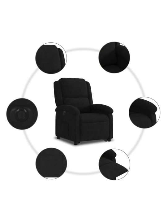Elektrisks atpūtas krēsls, paceļams, atgāžams, melns samts