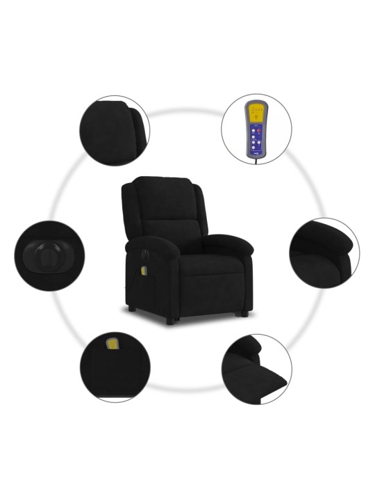 Elektrisks masāžas krēsls, paceļams, atgāžams, melns samts