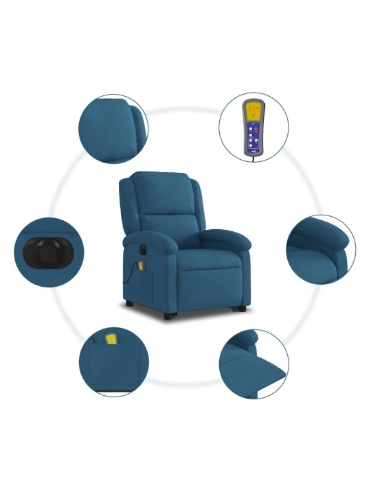 Elektrisks masāžas krēsls, paceļams, atgāžams, zils samts