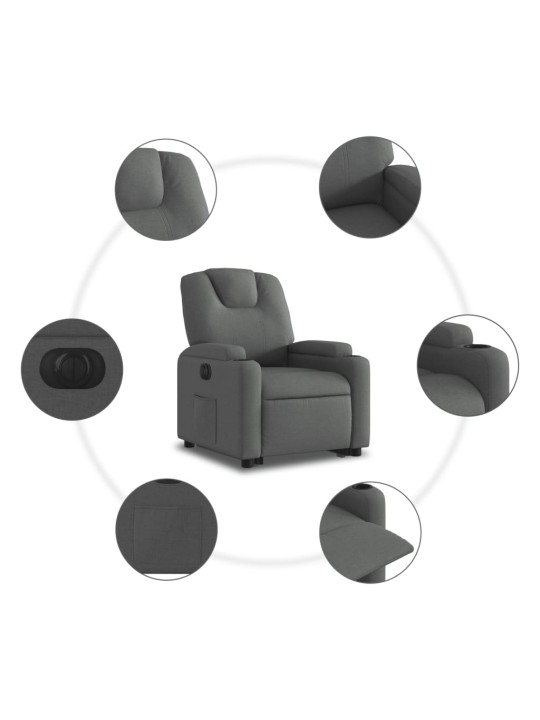 Elektrisks atpūtas krēsls, paceļams, atgāžams, pelēks audums