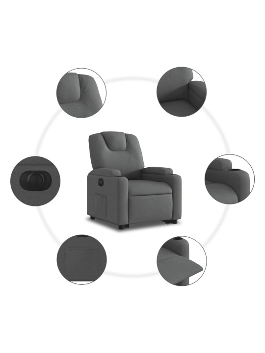 Elektrisks atpūtas krēsls, paceļams, atgāžams, pelēks audums