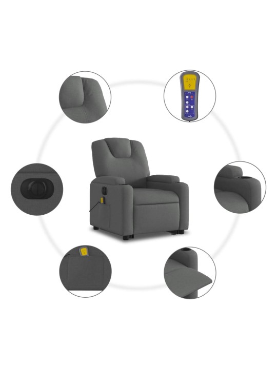 Elektrisks masāžas krēsls, paceļams, atgāžams, pelēks audums