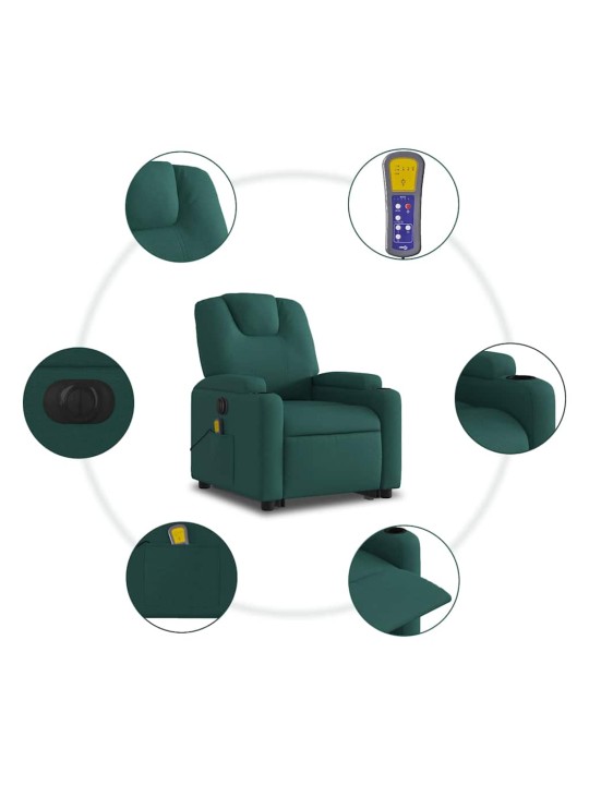 Elektrisks masāžas krēsls, paceļams, atgāžams, zaļš audums