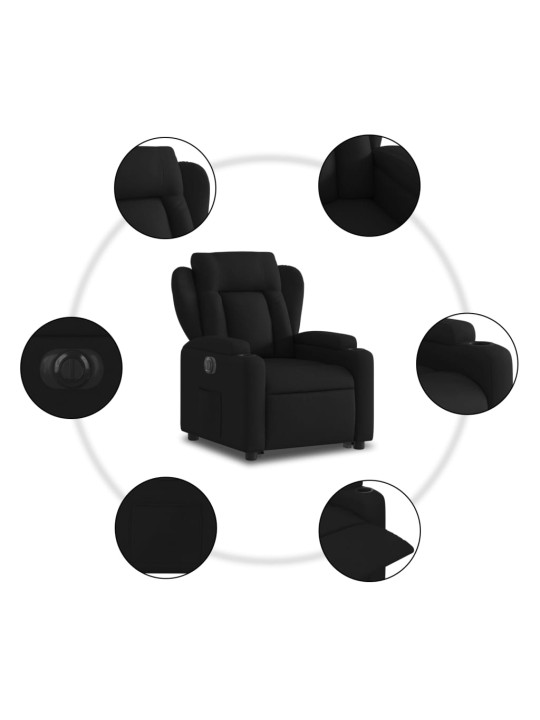Elektrisks atpūtas krēsls, paceļams, atgāžams, melns audums