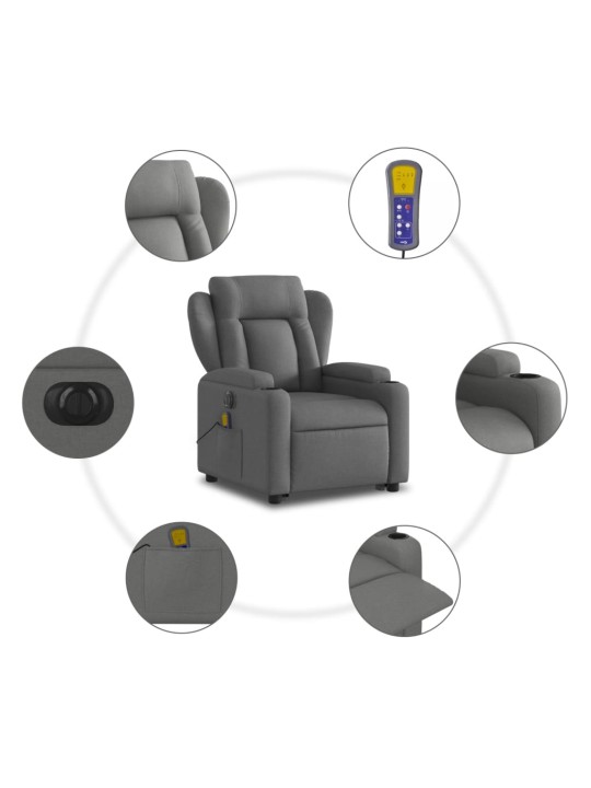 Elektrisks masāžas krēsls, paceļams, atgāžams, pelēks audums