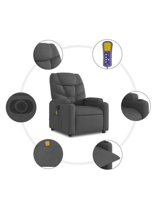 Elektrisks masāžas krēsls, atgāžams, tumši pelēks audums