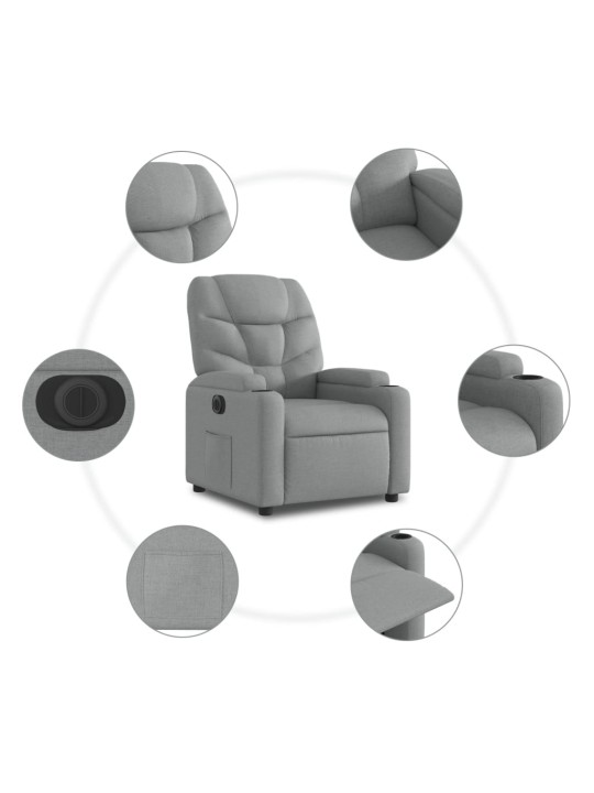 Elektrisks atpūtas krēsls paceļams/atgāžams gaiši pelēks audums
