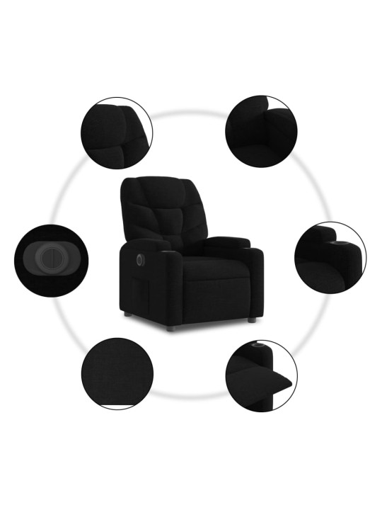 Elektrisks atpūtas krēsls, paceļams, atgāžams, melns audums