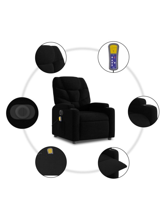 Elektrisks masāžas krēsls, paceļams, atgāžams, melns audums