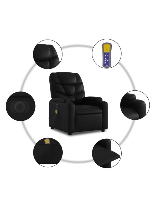 Elektrisks masāžas krēsls paceļams/atgāžams, melna mākslīgā āda