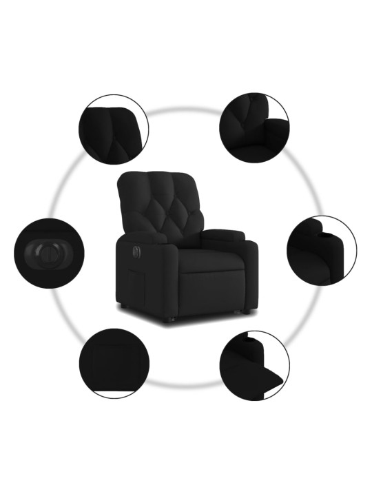 Elektrisks atpūtas krēsls, paceļams, atgāžams, melns audums