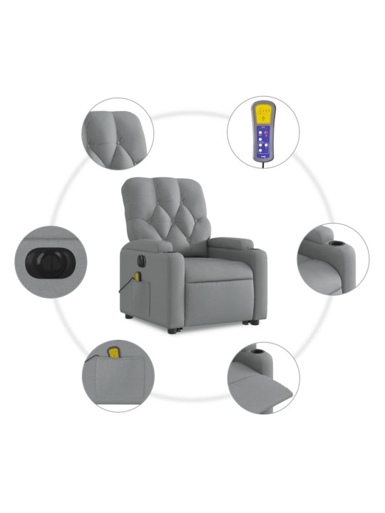 Elektrisks masāžas krēsls, paceļams, atgāžams, pelēks audums