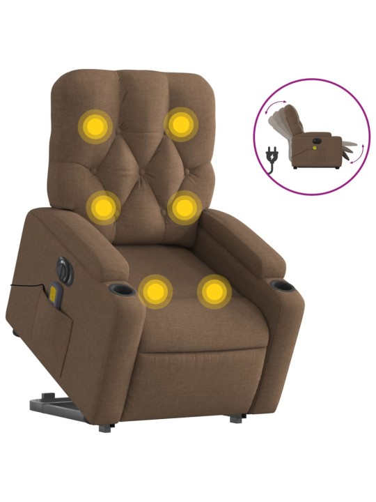 Elektrisks masāžas krēsls, paceļams, atgāžams, brūns audums