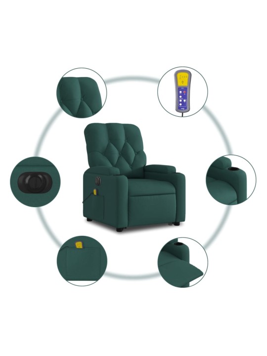 Elektrisks masāžas krēsls, paceļams, atgāžams, zaļš audums