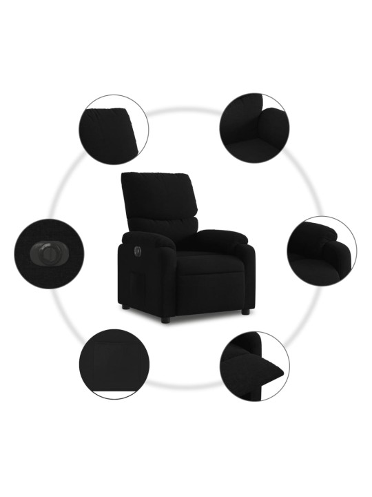 Elektrisks atpūtas krēsls, atgāžams, melns audums