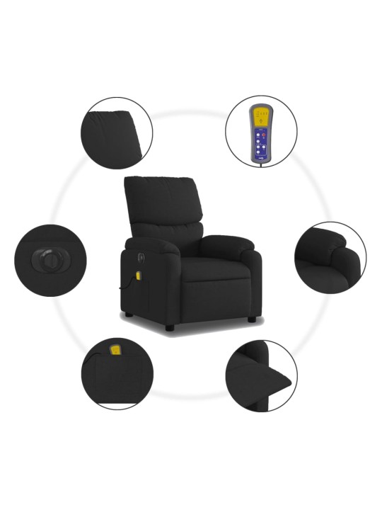 Elektrisks masāžas krēsls, atgāžams, melns audums