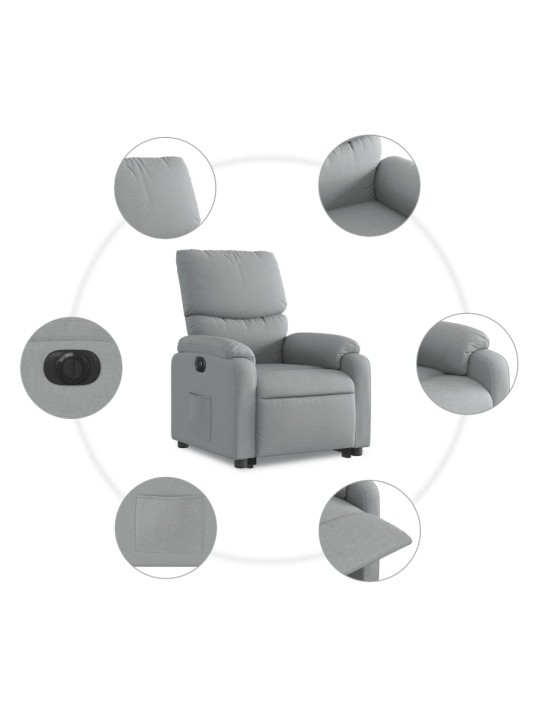 Elektrisks atpūtas krēsls paceļams/atgāžams gaiši pelēks audums