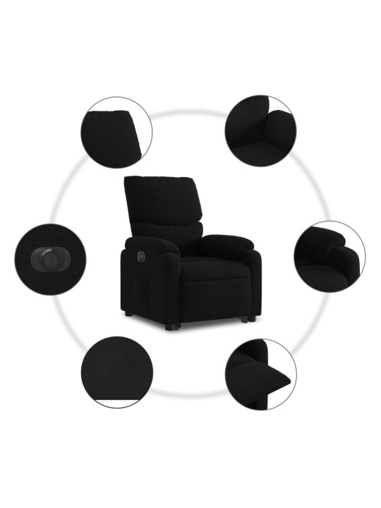 Elektrisks atpūtas krēsls, paceļams, atgāžams, melns audums