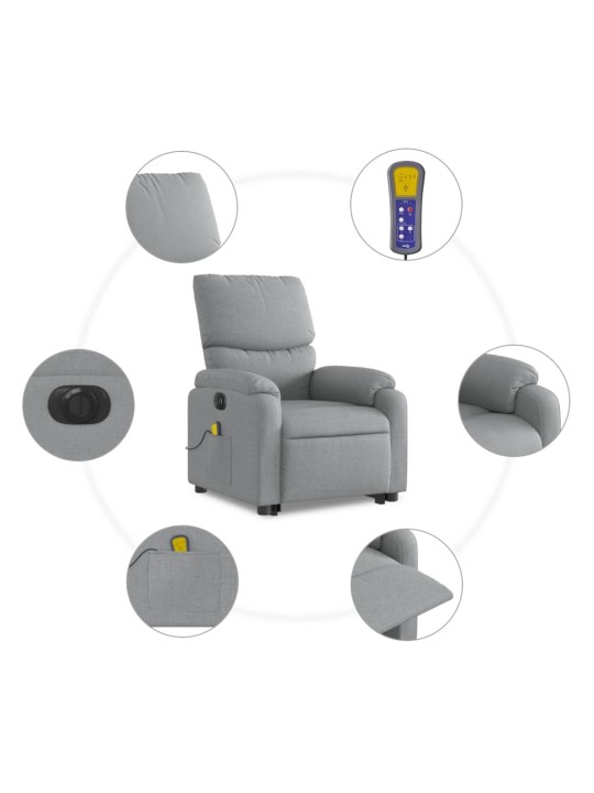 Elektrisks masāžas krēsls, paceļams, atgāžams, pelēks audums