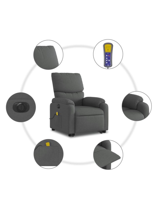 Elektrisks masāžas krēsls, paceļams, atgāžams, pelēks audums