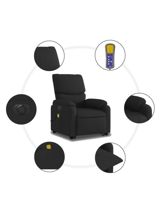 Elektrisks masāžas krēsls, paceļams, atgāžams, melns audums
