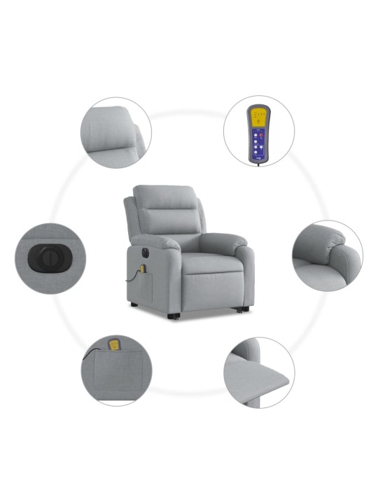 Elektrisks masāžas krēsls, paceļams, atgāžams, pelēks audums