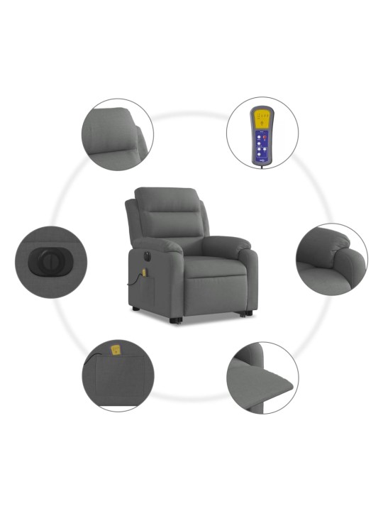 Elektrisks masāžas krēsls, paceļams, atgāžams, pelēks audums