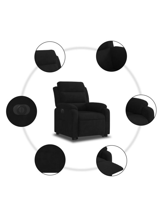 Elektrisks atpūtas krēsls, paceļams, atgāžams, melns samts