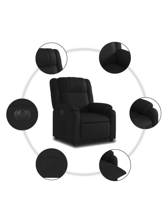 Elektrisks atpūtas krēsls, atgāžams, melna mākslīgā āda
