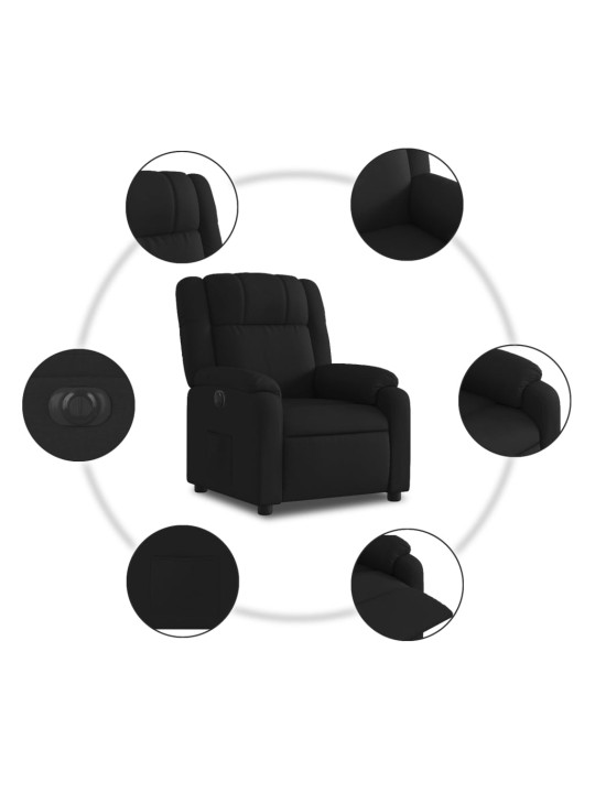 Elektrisks atpūtas krēsls, atgāžams, melns audums
