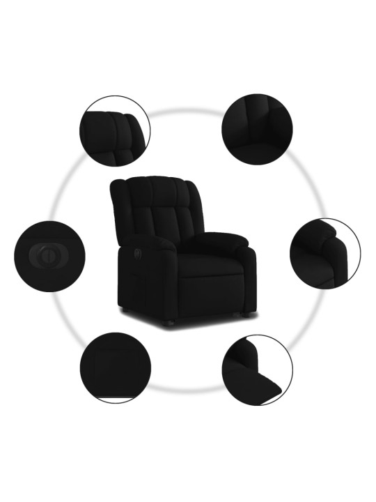 Elektrisks atpūtas krēsls, paceļams, atgāžams, melns audums