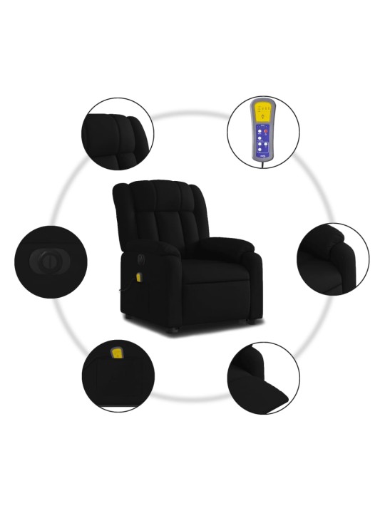 Elektrisks masāžas krēsls, paceļams, atgāžams, melns audums