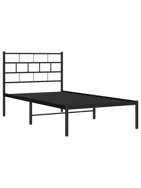 Gultas rāmis ar galvgali, melns metāls, 90x200 cm